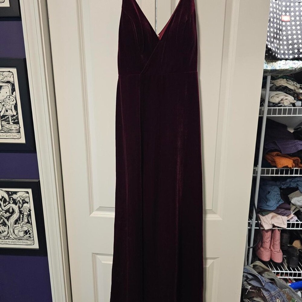 Burgundy Velvet Floor Length Dress
